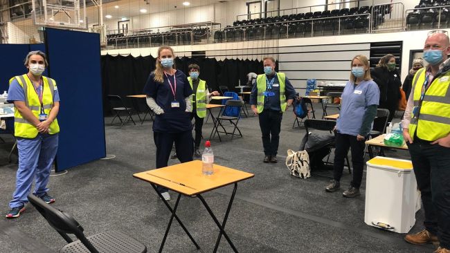 NHS and Newcastle GP Services staff and volunteers, working together with Eagles staff, turned a third of the venue into a one-day vaccination centre.