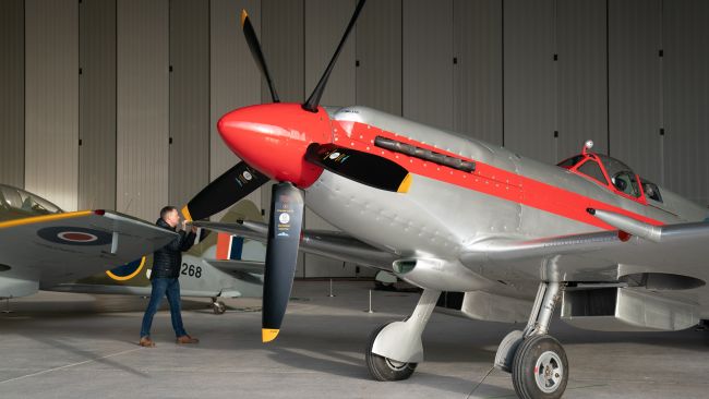 Twelve Spitfires are assembled during a photo call for IWM Duxford's Spitfire: Evolution of an Icon exhibition. 
Copyright: PA