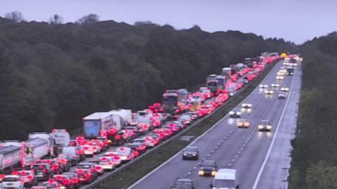 M4 closed at Bridgend after car and motorbike crash ITV News Wales