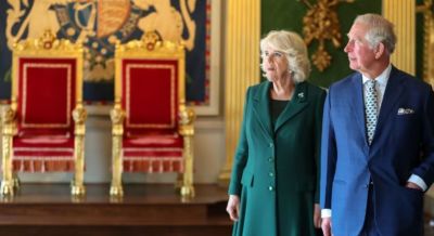 The Prince of Wales and the Duchess of Cornwall attend the reopening of Hillsborough Castle in Northern Ireland in 2019. PA 