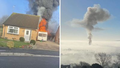 The fire was caused by 'accidental ignition' and smoke could be seen billowing above fog