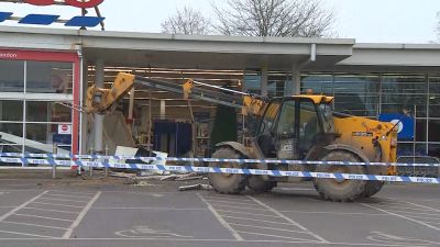 A JCB was used to smash the Tesco shopfront in Brandon overnight on Monday 24 January.
Credit: ITV News Anglia