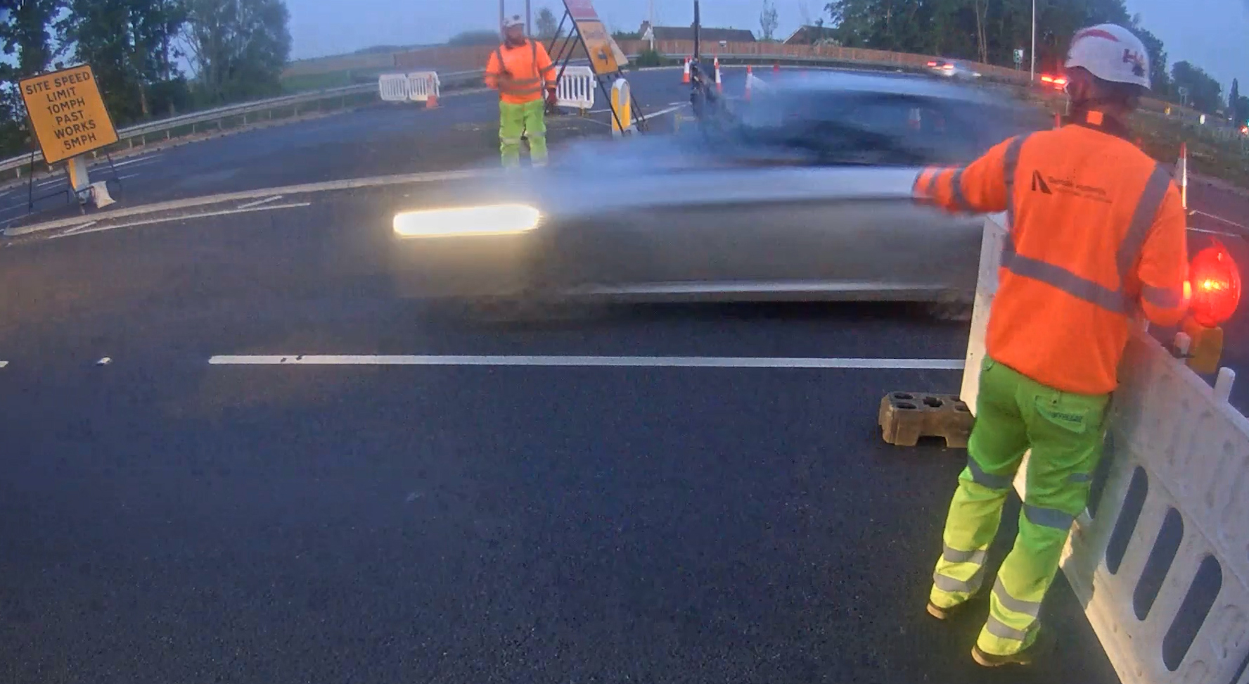 Video shows BMW driving through Cambridgeshire A47 roadworks as