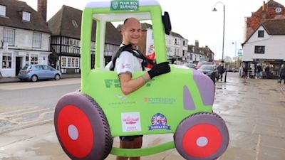EMBARGOED TO 0800 TUESDAY SEPTEMBER 28 Undated handout photo of Phil Sweatman, who is pictured dressed as a tractor. He is hoping to win the Guinness World Record as fastest male dressed as a heavy duty vehicle. Issue date: Tuesday September 28, 2021.