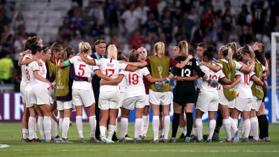 A huddle after the final whistle during the FIFA Women's World Cup Semi Final match at the Stade de Lyon back in 2019