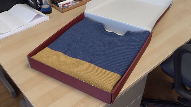 One of the special jumpers being boxed up.