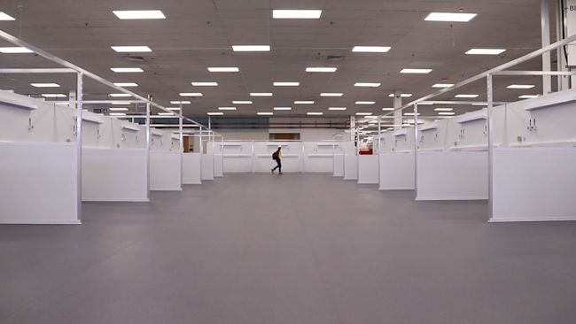 Interior of new vaccine centre at NHS Nightingale Hospital Bristol