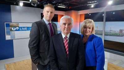 UTV's election presenting team of Marc Mallett, Paul Clark and Tracey Magee.