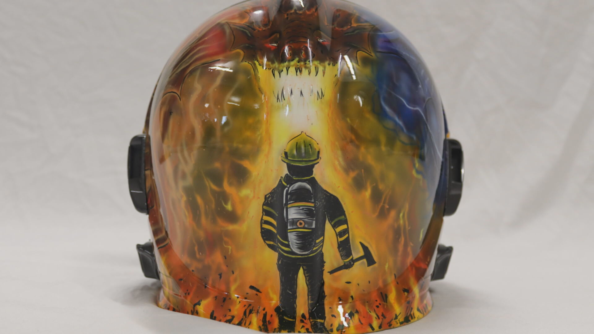 firefighter motorcycle airbrush helmet Burning Death Skull Airbrushed Flames  Custom Helmet Latest commission, airbrushing another firefighter