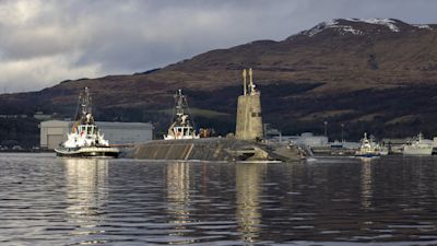 Undated handout photo provided by the Ministry of Defence of vanguard class nuclear submarine HMS Vengeance in Gare Loch, after departing HM Naval Base Clyde in Faslane, Scotland, to go on sea trials. Issue date: Monday February 24, 2025.