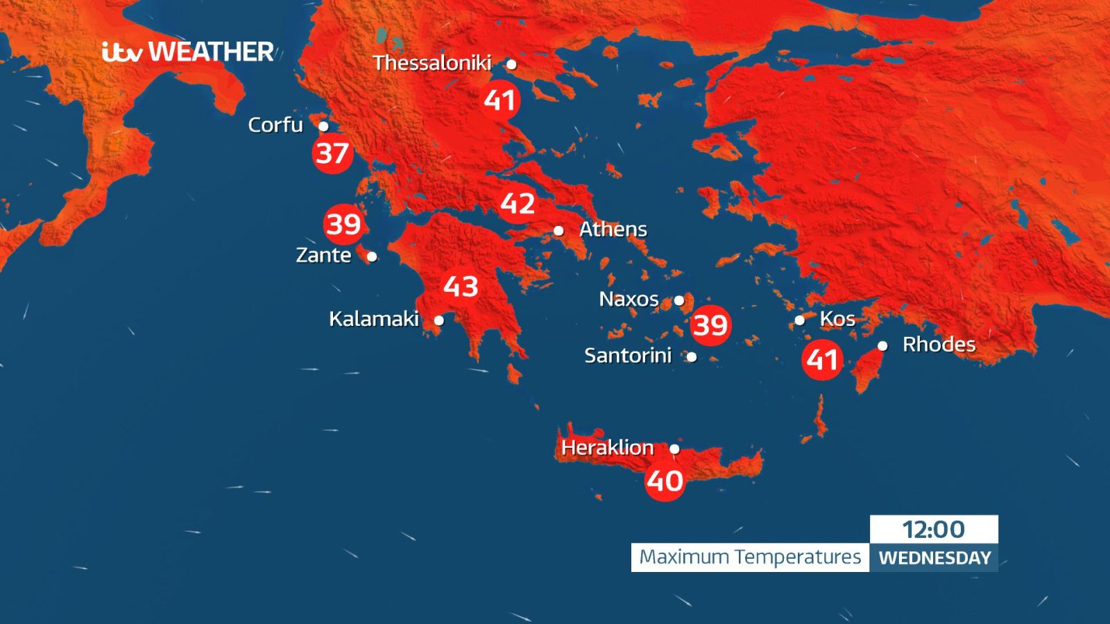 Current sea temperatures in Greece - Ionian, Aegean, central
