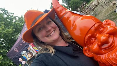 Victoria Osborne with one of L V Bespoke's garden gnomes. Credit: L V Bespoke / Instagram