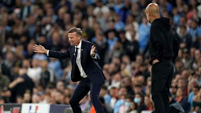 Manager Jesse Marsch of Leipzig against Manchester City in the Champions League.