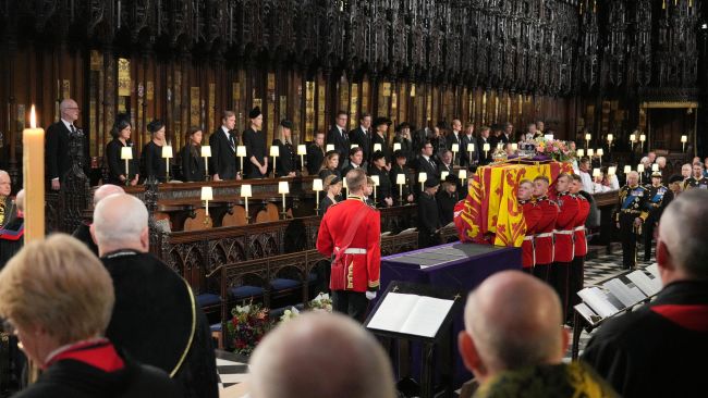 The coffin of Queen Elizabeth II is carried into St George's Chapel in Windsor Castle, Berkshire for her Committal Service.