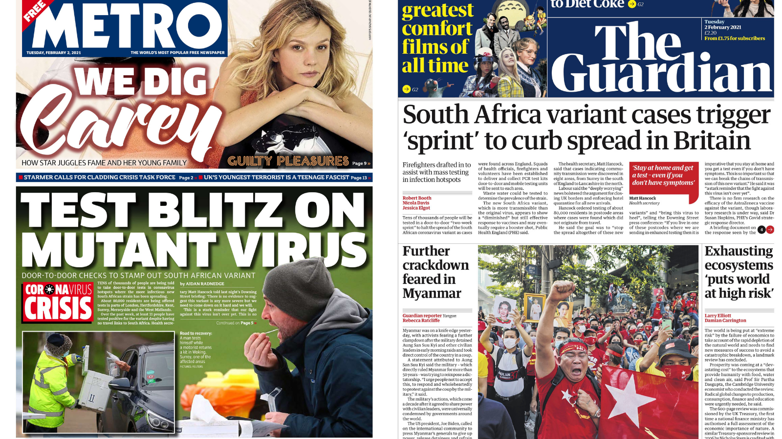 Concerns Over South African Covid Variant Lead Newspaper Front Pages Itv News