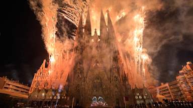 Pope blesses Sagrada Familia's new tower in firework-lit ceremony
