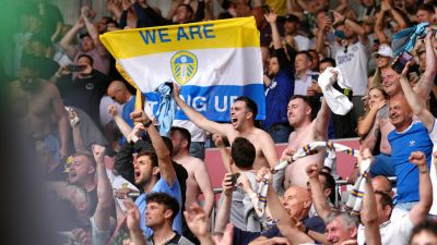 Leeds fans at Elland Road in the Premier League on May 15