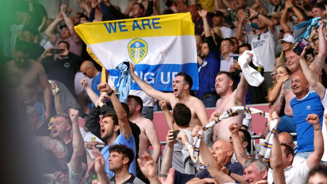 Leeds fans at Elland Road in the Premier League on May 15