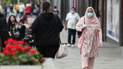 People shopping in Oldham, the town in Greater Manchester has seen cases of coronavirus rise in the area.