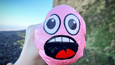A pink balloon found on a Norfolk beach
