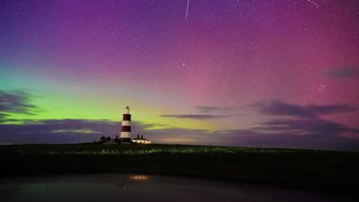 The Aurora Borealis over Happisburgh, Norfolk. Credit: Alison Cavanagh