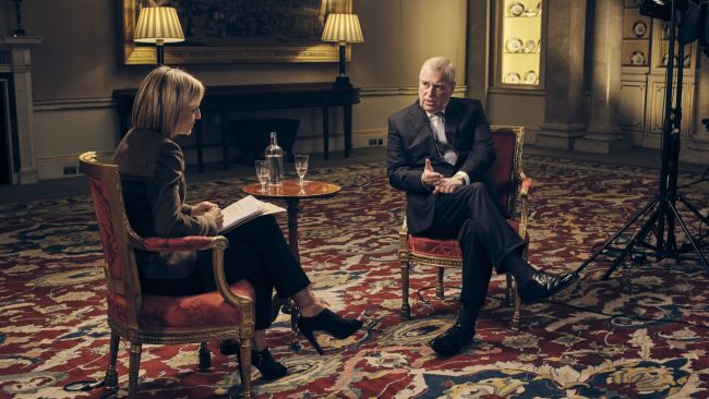 Duke of York speaking about his links to Jeffrey Epstein in an interview with BBC Newsnight's Emily Maitlis.