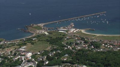 A aerial shot of Alderney.