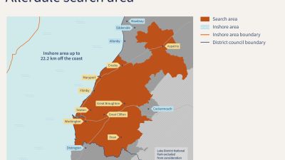 The "search area" of Allerdale where a new GDF could be based. Allerdale GDF Working Group.