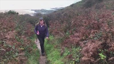 Karen Penny walking a strech of the British Isles coastal path