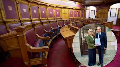 Picture of the states assembly and Jennifer Bridge former states member handing an open letter to the Chief Minister on assisted dying