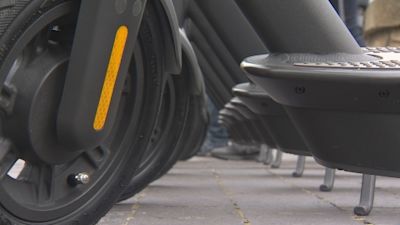 Row of electric scooters, Middlesbrough.