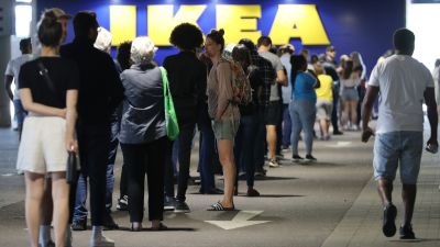 Customers queuing at the IKEA Tottenham store in Edmonton