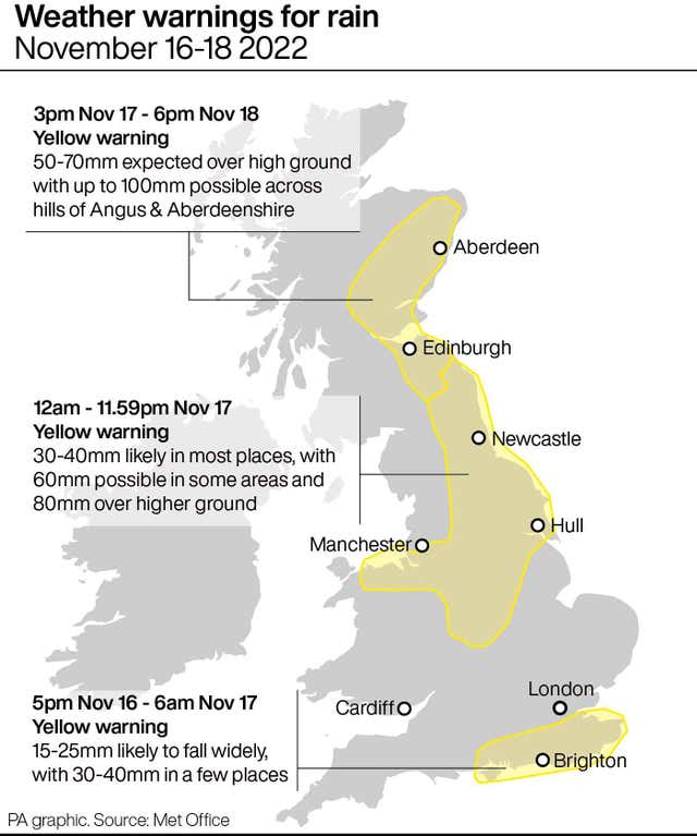 Three Met Office yellow weather warnings issued over rain and 'atrocious'  conditions | ITV News