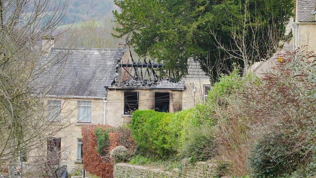 Emergency services at the scene of a fire in Brimscombe, Stroud