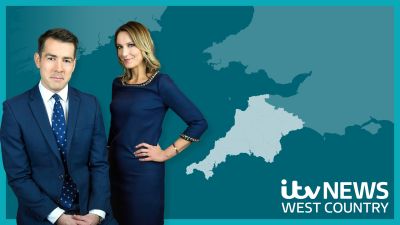 Jonty Messer and Kylie Pentelow in front of an ITV West Country graphic for the South West.