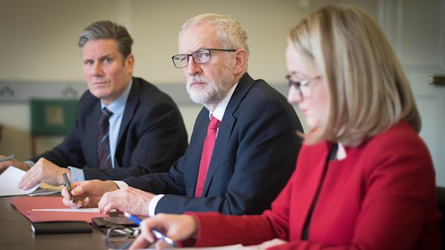 Jeremy Corbyn (centre), Keir Starmer and Rebecca Long-Bailey in 2019.