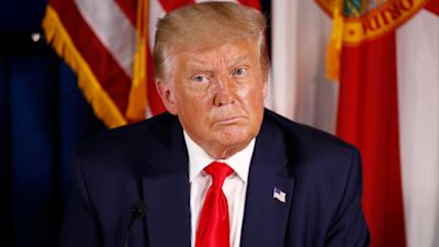 President Donald Trump participates in a roundtable discussion on the coronavirus outbreak and storm preparedness at Pelican Golf Club in Belleair, Fla., Friday, July 31, 2020.