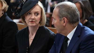 PA Images. Compressed for web.
Prime Minister PM Conservative MP leader UK United Kingdom Liz Truss
Taoiseach Irish Premier Ireland Fianna Fail leader TD Michael Martin
Sitting together at St Anne's Cathedral in Belfast, Northern Ireland for service of remembrance for late Queen Elizabeth II