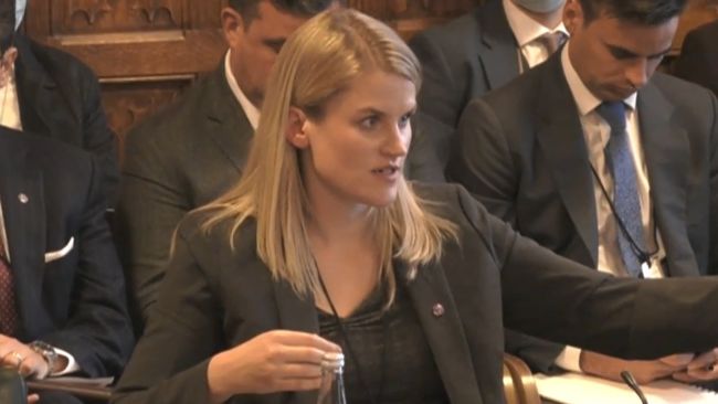 Former Facebook employee Frances Haugen gives evidence to a Parliamentary committee.
