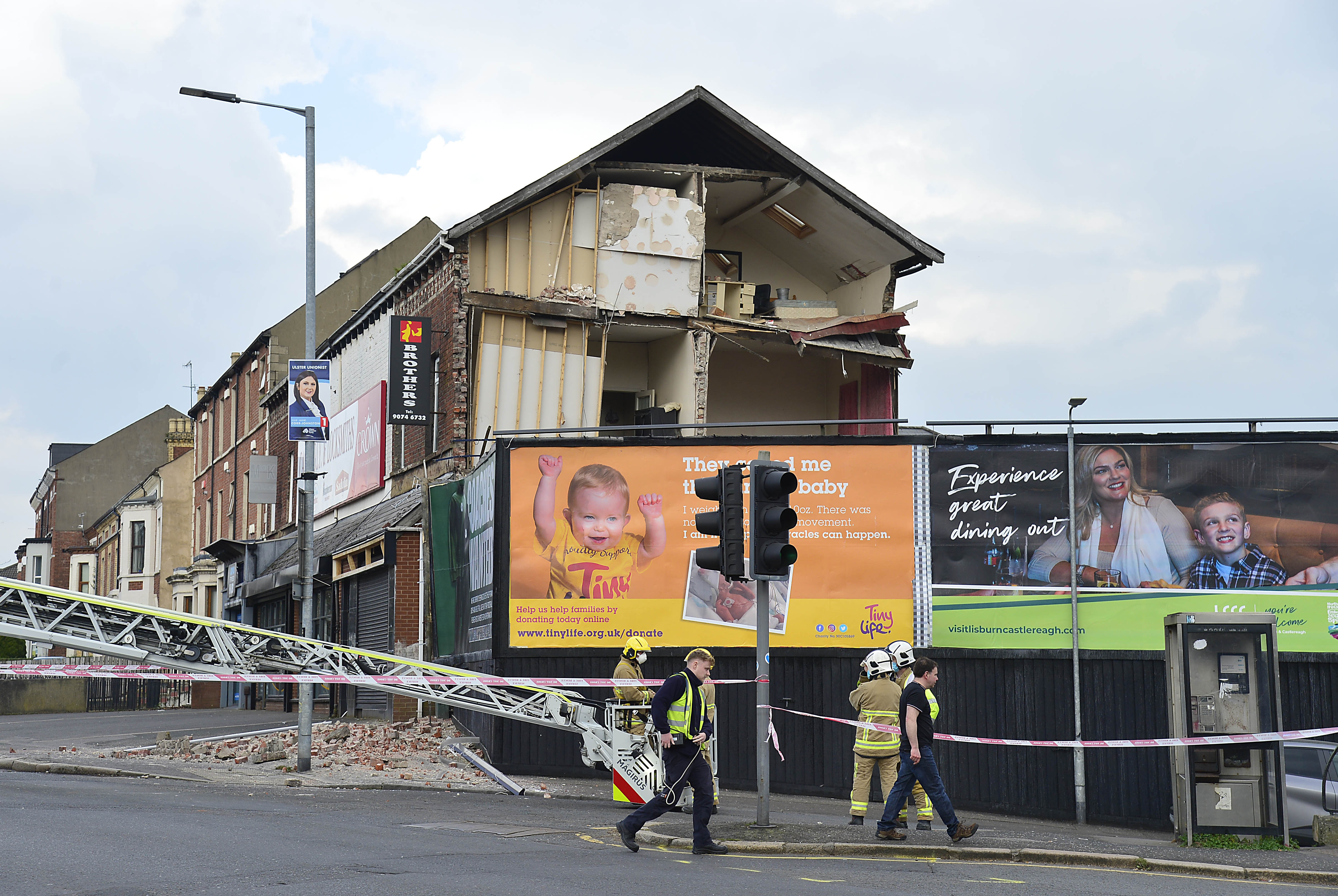 Antrim Road in Belfast remains closed after building collapse at