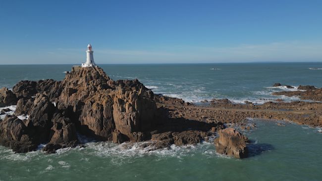 A drone image of Corbiere lighthouse