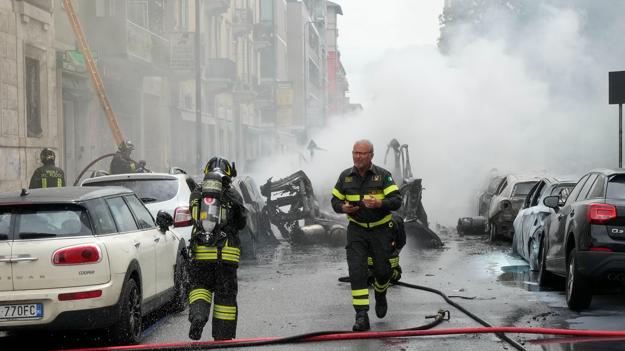 Driver injured after van carrying oxygen tanks explodes in central Milan ITV News