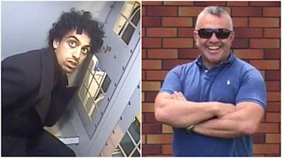 Louis De Zoysa being put into a police van (l) Sergeant Matt Ratana (r)