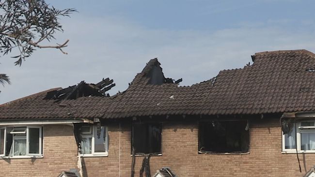 An image of properties damaged by a major fire in Cowes, Isle of Wight.