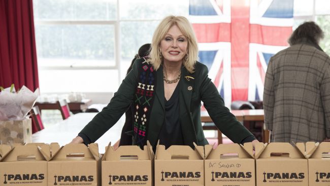 Actress Joanna Lumley at Nepalese restaurant Panas Gurkha in Lewisham, south London, which has been providing free meals during the coronavirus pandemic. The restaurant is set to deliver the 100,000th free meal since the start of the outbreak to the Royal Artillery Barracks in Woolwich . Picture date: Thursday March 11, 2021.