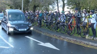 Cyclists form guard of honour at Brian Robinson funeral 
