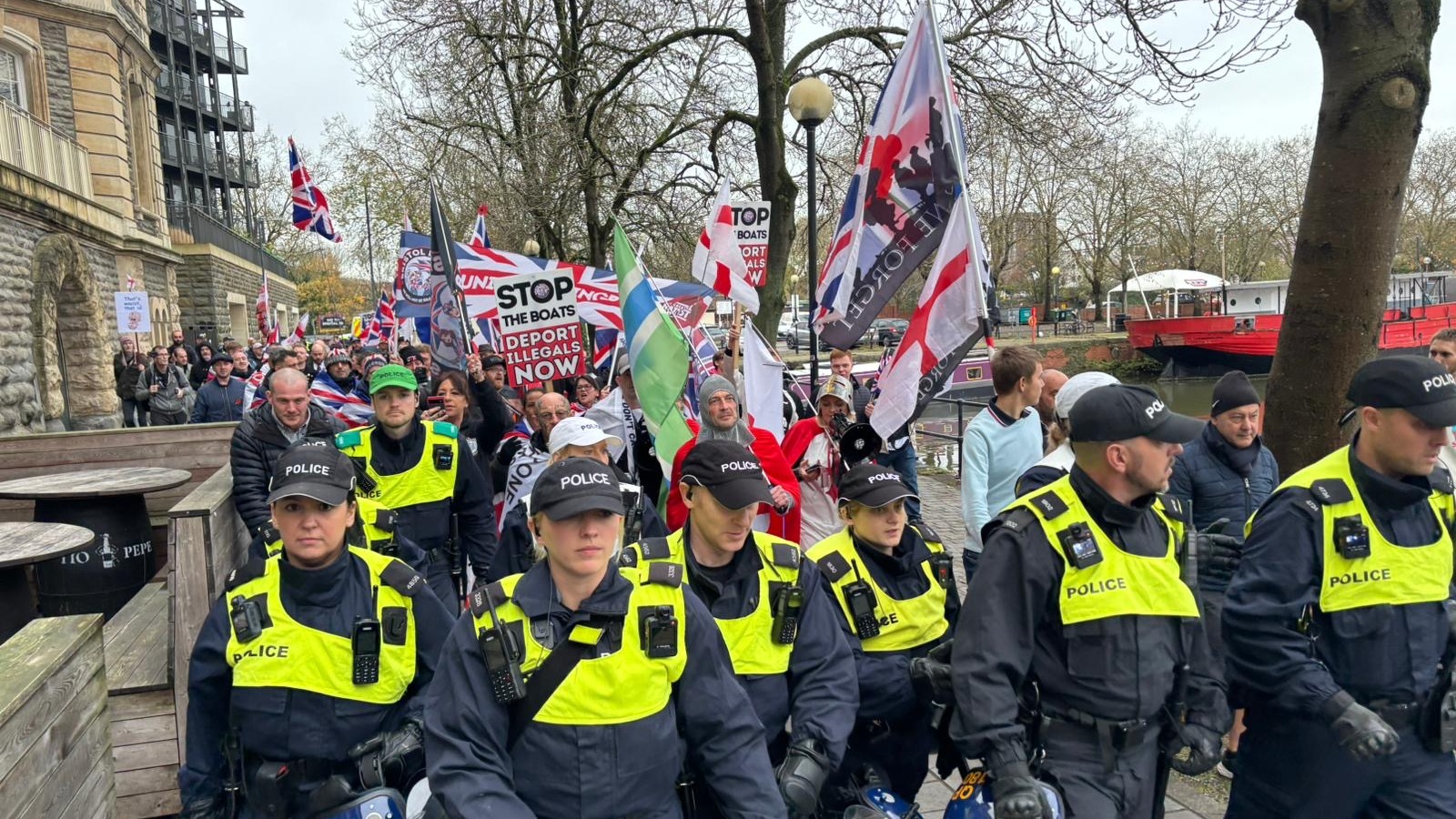 Bristol Patriots march from Bristol&acirc;��s harbourside towards the Mercure Hotel. qhiukiqrihhprw