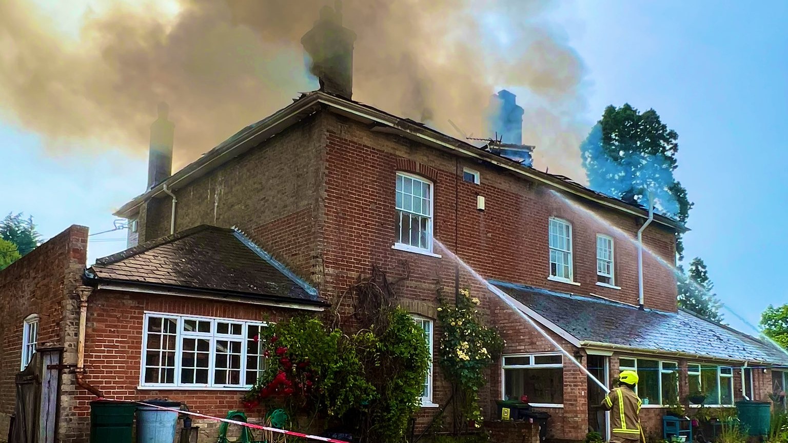 Woman and dog escape huge house fire in Suffolk which closed A140