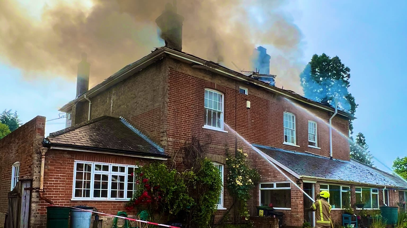 Woman and dog escape huge house fire in Suffolk which closed