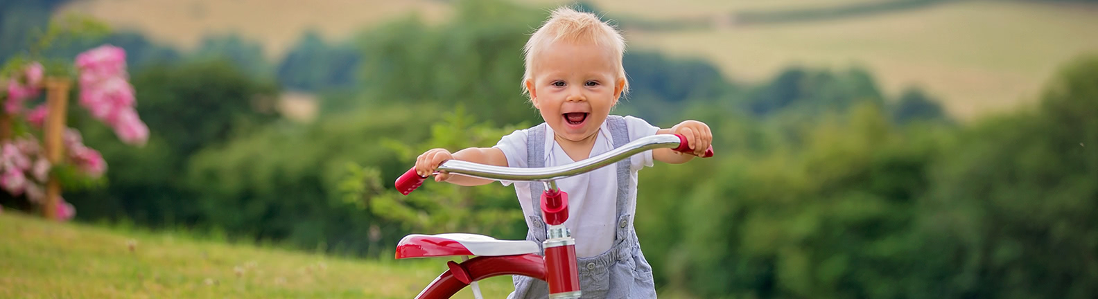 Toddler boy with tricycle 